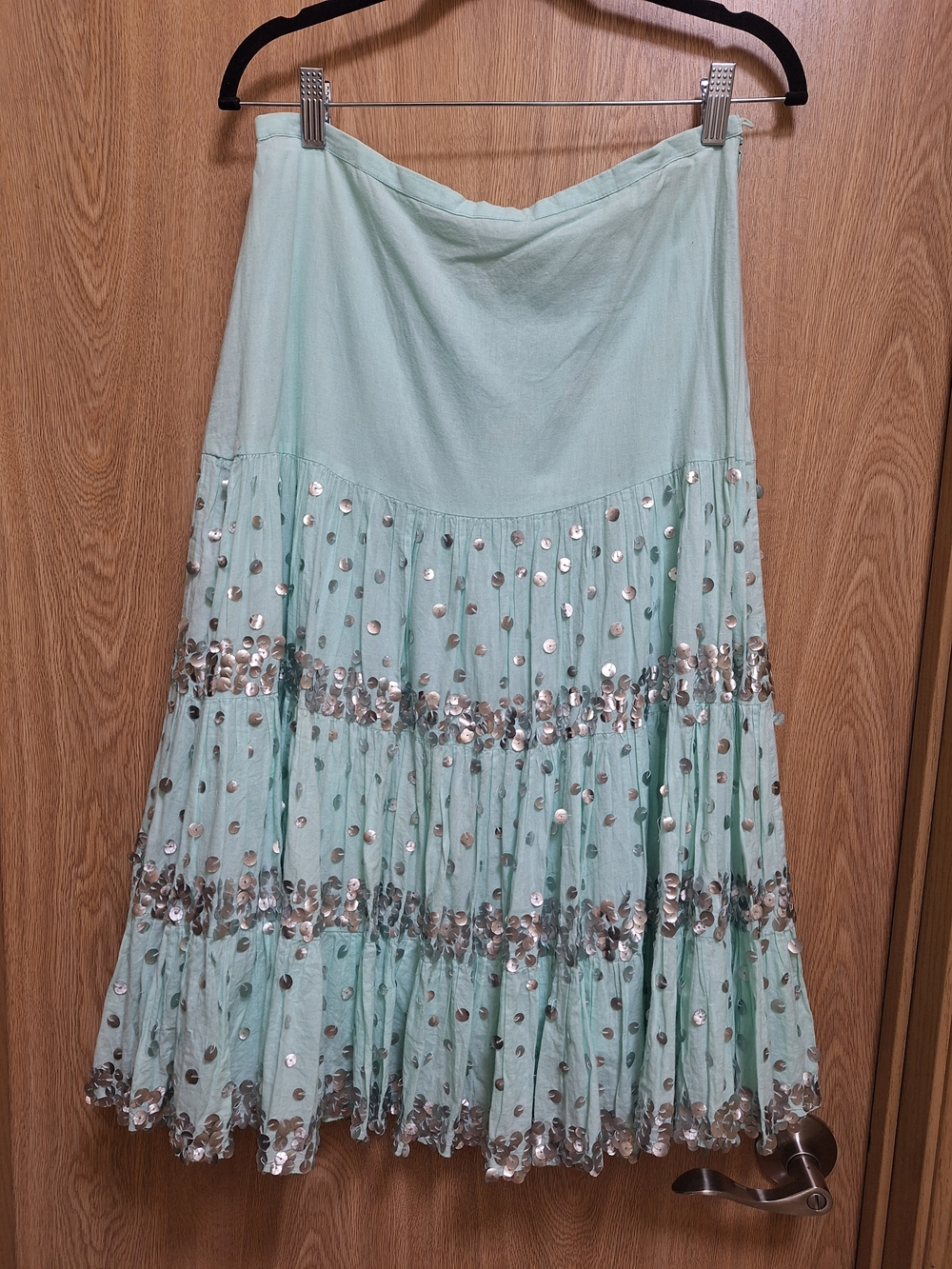 Sweet by Miss Me Mint Green Maxi Skirt with Silver Sequins